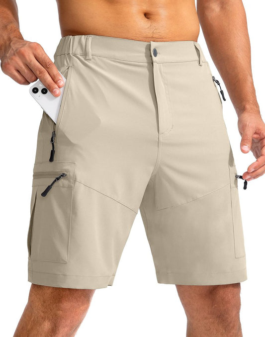 Pudolla Men's Hiking Cargo Shorts 9" Lightweight Outdoor Work Shorts for Men Travel Golf Camping Casual with 5 Zipper Pockets(Khaki X-Large)