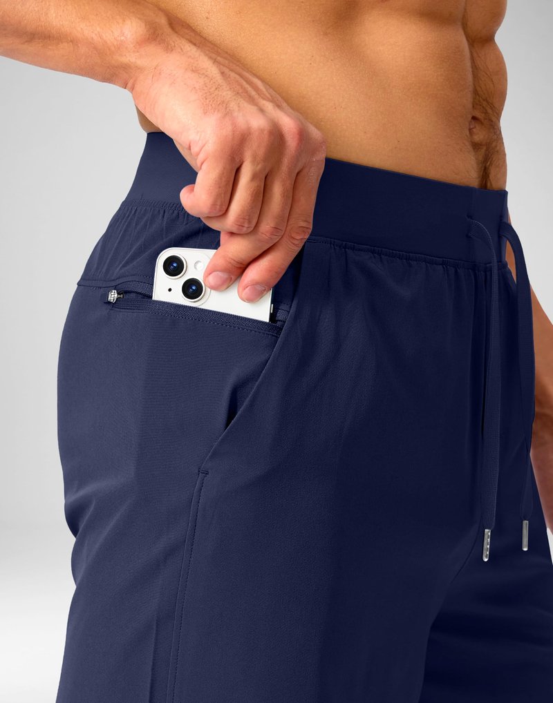 Soothfeel Men's Running Shorts with Zipper Pockets 9 Inch Lightweight Quick Dry Gym Sports Athletic Workout Basketball Shorts for Men (Navy, XL)