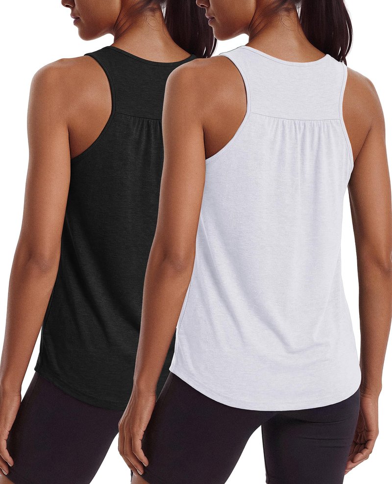 PINSPARK Tank Tops for Women Racerback Workout Tanks Racerback Athletic Running Shirts Yoga Gym Tennis Top Summer Clothes,Black/White M