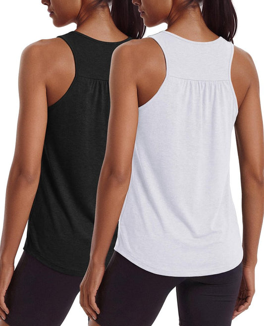 PINSPARK Tank Tops for Women Racerback Workout Tanks Racerback Athletic Running Shirts Yoga Gym Tennis Top Summer Clothes,Black/White M