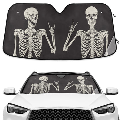 Funny Skull Car Windshield Sunshade - Skeleton Car Shade Skull Sun Shade Black Blocks UV Rays Visor Protector Accordion Folding Sun Reflector Auto Sunshade for Truck SUV to Keep Your Vehicle Cool