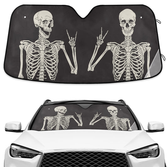 Funny Skull Car Windshield Sunshade - Skeleton Car Shade Skull Sun Shade Black Blocks UV Rays Visor Protector Accordion Folding Sun Reflector Auto Sunshade for Truck SUV to Keep Your Vehicle Cool