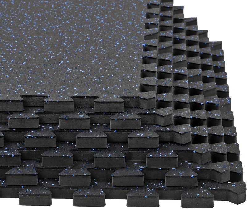 Xspec Interlocking Rubber EVA Foam Exercise Mat - Durable Gym Flooring Tiles | 48 sq ft (12 Tiles) | Black/Blue