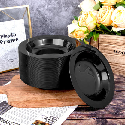 WDF 60pcs Black Plastic Bowls-12 oz Plastic Bowls Black Disposable Soup Bowls, Heavy Duty Disposable Halloween Bowls for Wedding, Party