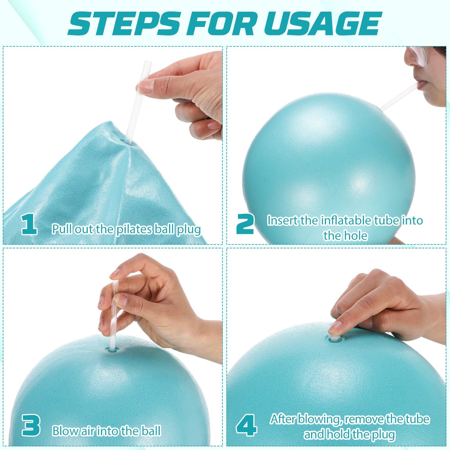 jjshund 25cm Pilates Ball, 9,8 Inch Small Exercise Mini Yoga Gym Ball for Home Gym Pilates, Yoga, Balance, Core Training, Stability, Stretching with Inflation Straw