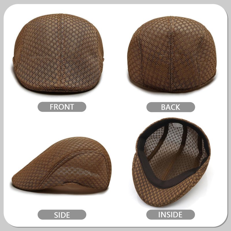 Xinveen 2 Pack Men's Mesh Cap Breathable Summer Newsboy Hat Beret Ivy Cap Irish Hiking Fisherman Hats