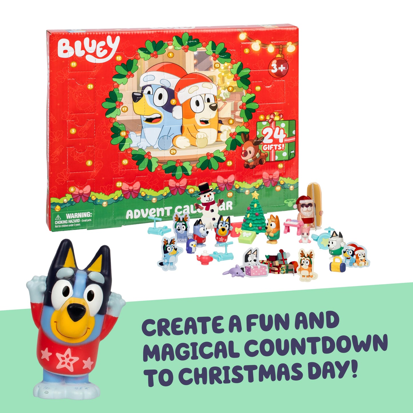 Bluey Mini Figures 2025 Christmas Advent Calendar, 24-Day Christmas Calendar Countdown with Festive Bingo, Muffin, and Socks, Advent Calendars for Ages 3+