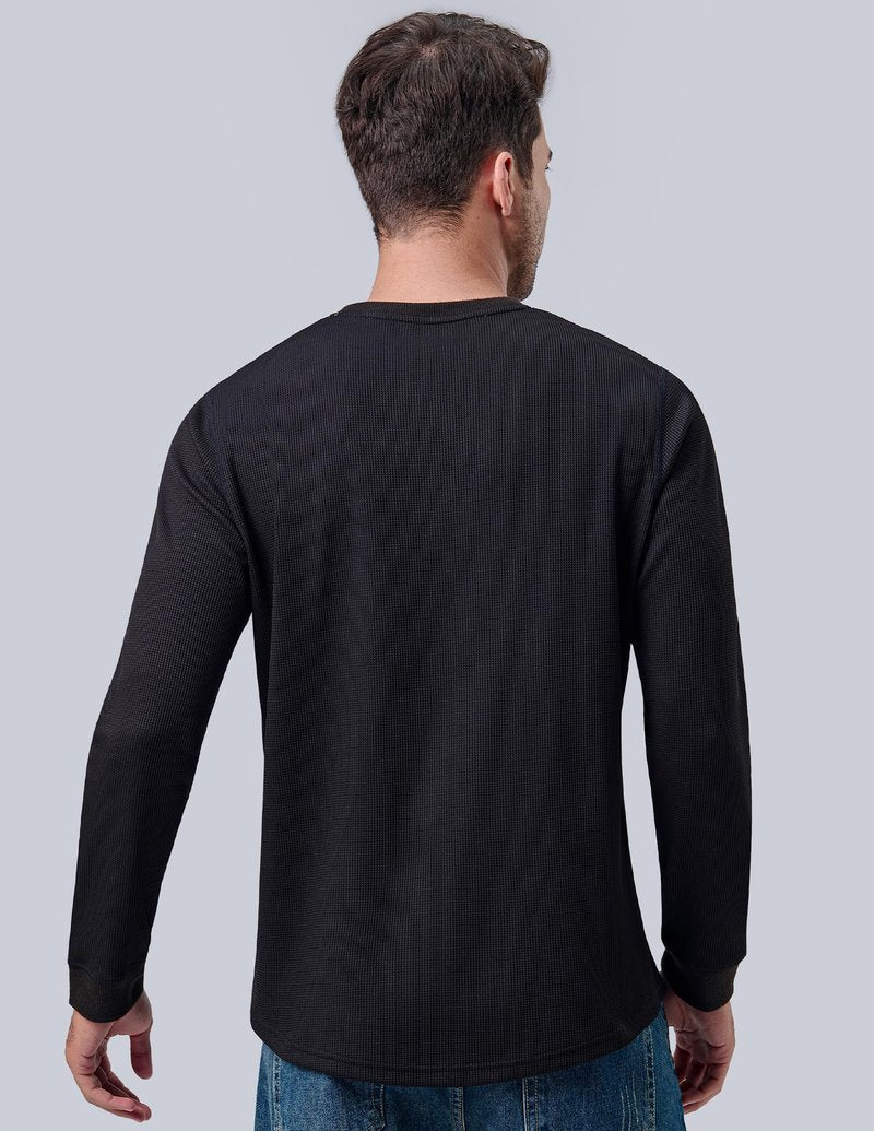 3 Pack Mens Waffle Henley Thermal Long Sleeve Shirts, Casual Fitted Fall Shirts for Men (Set 6, X-Large)