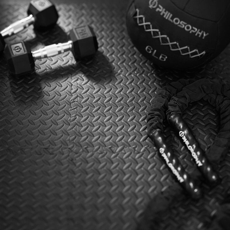 Philosophy Gym Pack of 36 Exercise Flooring Mats - 12 x 12 Inch Foam Rubber Interlocking Puzzle Floor Tiles - Black