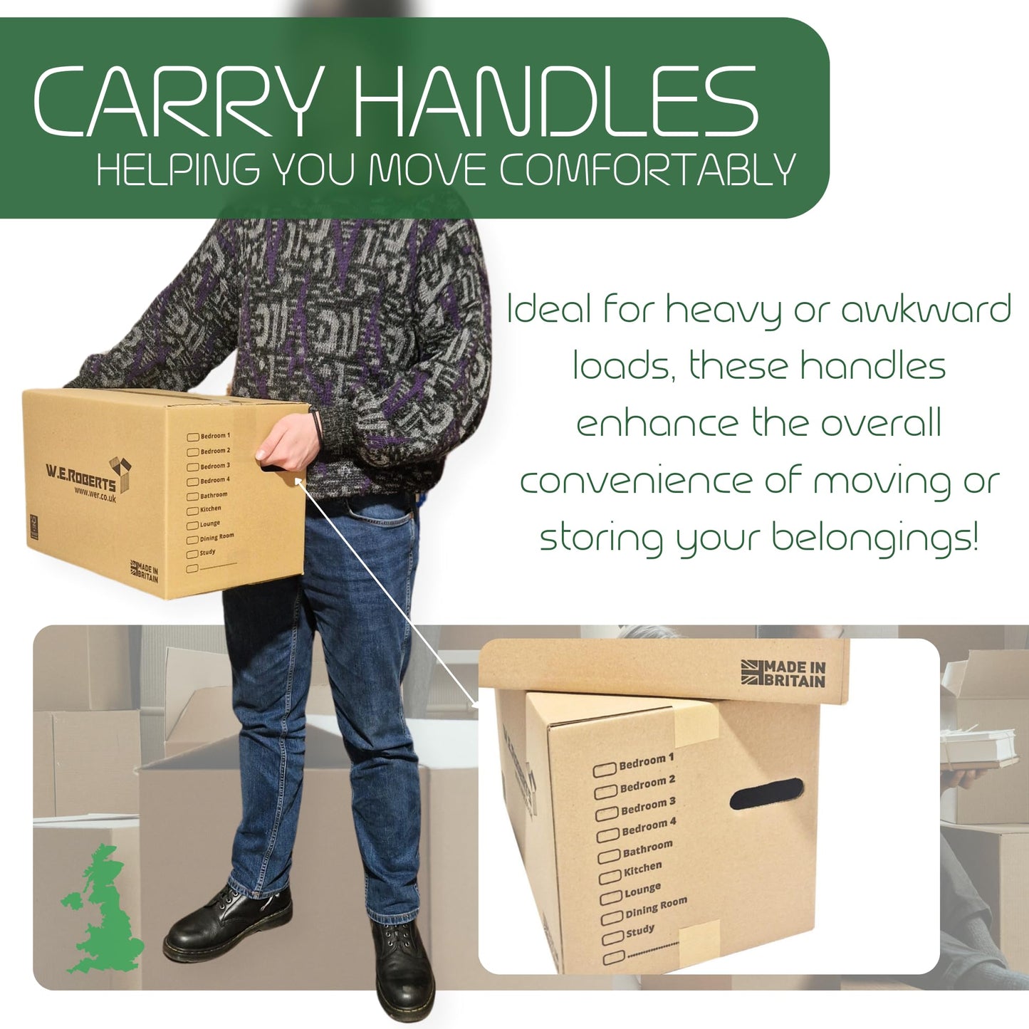 Moving Boxes x 20 Large Strong Cardboard Packing Boxes for Moving House – Ideal for Storage, Moving, and Packing 45.7cm x 28.8cm x 28.8cm with Carry Handles and Room List (20)