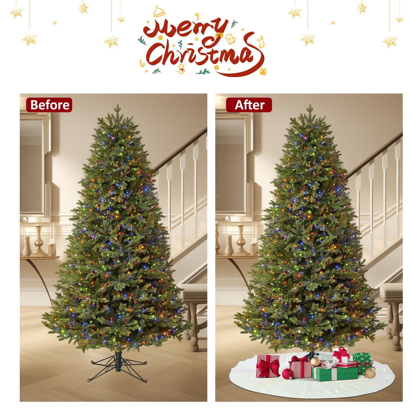 Christmas Tree Skirt 36" Round Sparkly Iridescent Sequin White Ornaments Xmas New Years Party Decorations