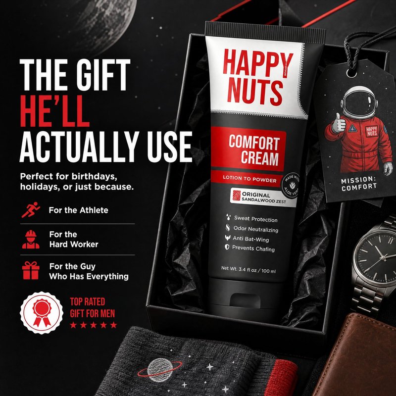 HAPPY NUTS Comfort Cream Deodorant For Men: Anti-Chafing Sweat Defense, Odor Control, Aluminum-Free Mens Deodorant & Hygiene Products for Men's Private Parts 3.4 Fl Oz (2 Pack), Fragrance-Free