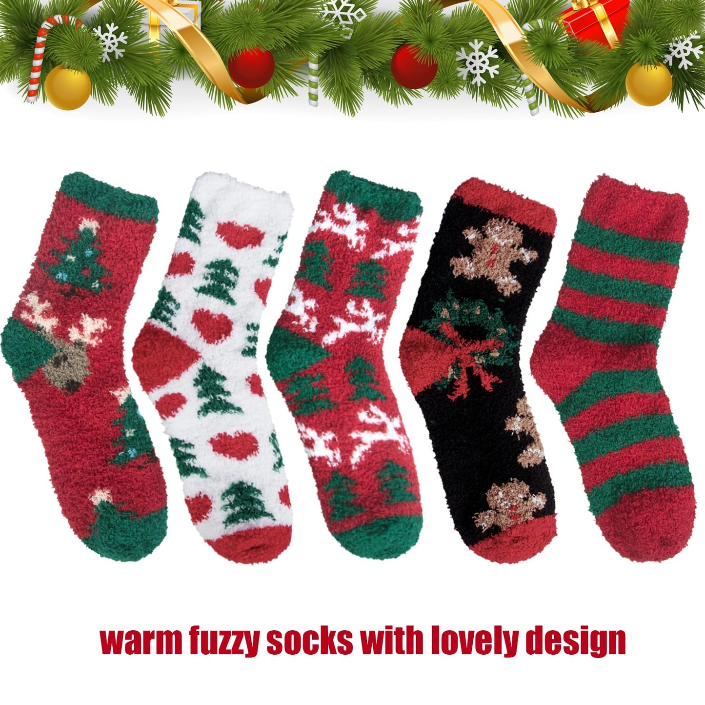 iCamter 5 Pairs Womens Fluffy Fuzzy Socks Cute Warm Winter Slipper Cozy Socks for Women