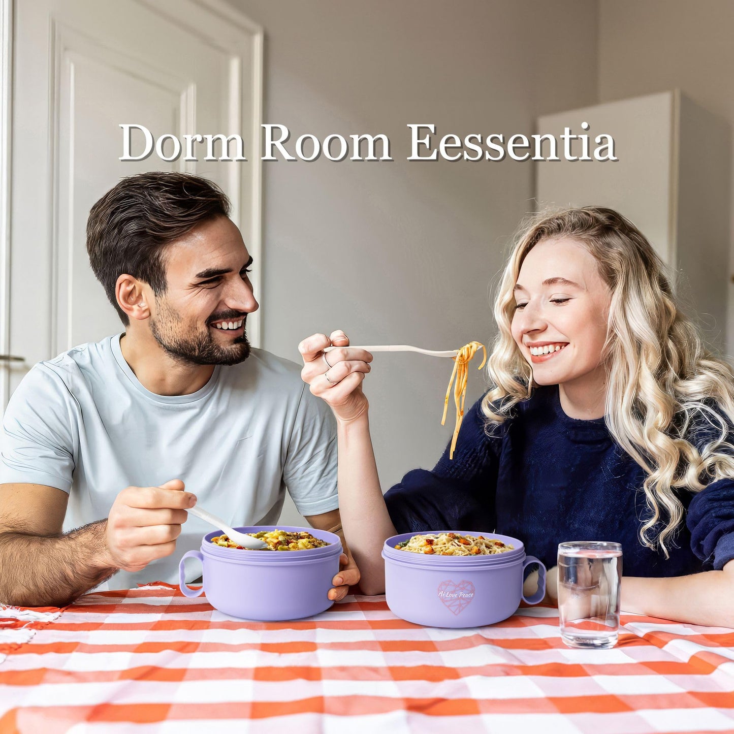 AI LOVE PEACE Ramen Bowl, 40 oz Microwaveable Noodle Cooker for Ramen, Pho, Soup, and Pasta, Dishwasher Safe and Portable, Ideal for Home, Office, Dorm, or Gift (Purple)