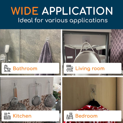 GLUIT Adhesive Wall Hooks for Hanging Heavy Duty 22 lbs Hooks for Walls No Damage, Towel Sticky Clear Hooks, Waterproof, Home, Bathroom, Kitchen, Office, and Outdoor, 40 Pack