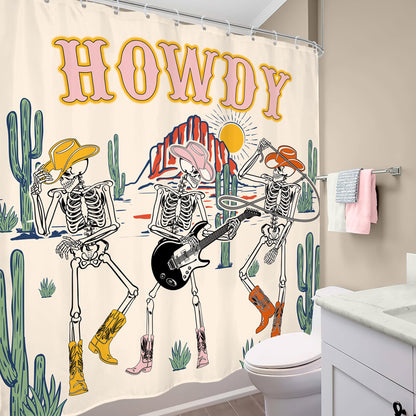 Mitpok Halloween Western Cowboy Skull Shower Curtain Funny Skeleton Retro Cowgirl Texas Howdy Funky Groovy Wild West Desert Gothic Cool Mountain Cactus 72Wx72H Bathroom Decor Bath Curtain 12 Pack Hook