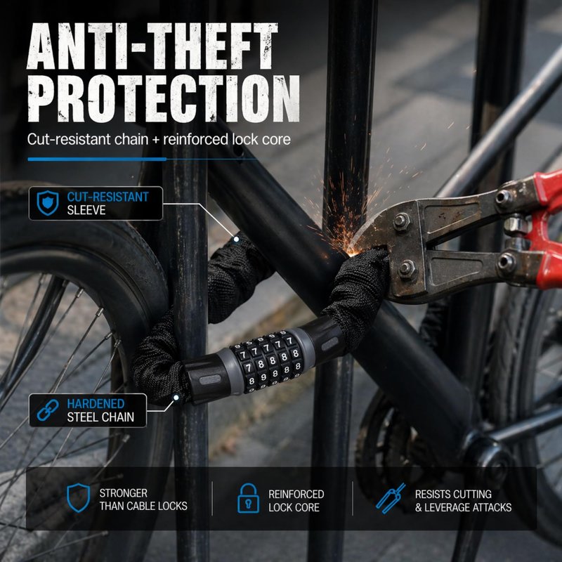 Heavy-Duty Bike Lock – Anti-Theft 5-Digit Combination Bicycle Lock | Weather-Resistant, Cut-Resistant Security Lock for Mountain, Road & Hybrid Bikes by Revas