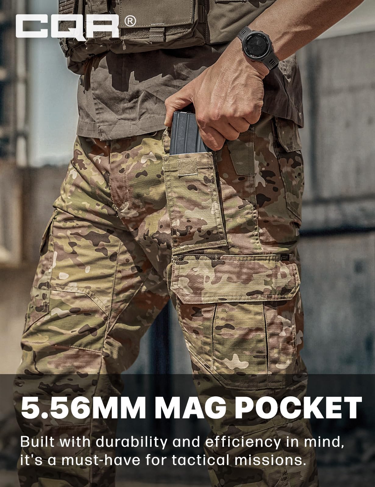 CQR Men's Tactical Pants, Water Resistant Ripstop Cargo Pants, Lightweight EDC Work Hiking Pants, Outdoor Apparel, Duratex Mag Pocket Utility Camo, 30W x 30L