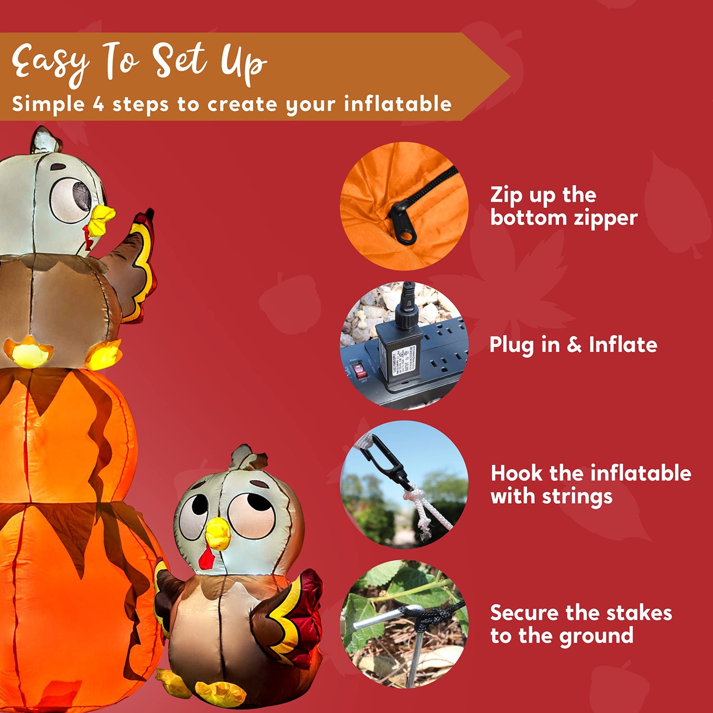 Joiedomi 6 FT Thanksgiving Inflatable Stacking Pumpkin Turkey With Built-in LEDs, Blow Up Outdoor Decorations for Yard Garden, Halloween Inflatable for Thanksgiving