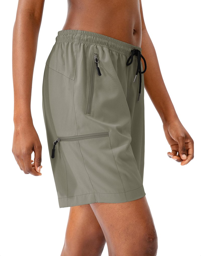 SANTINY Women's 5''/ 7''/9'' Hiking Cargo Shorts Quick Dry Lightweight Summer Shorts for Women Athletic Golf Zipper Pockets(Silver Sage_S)