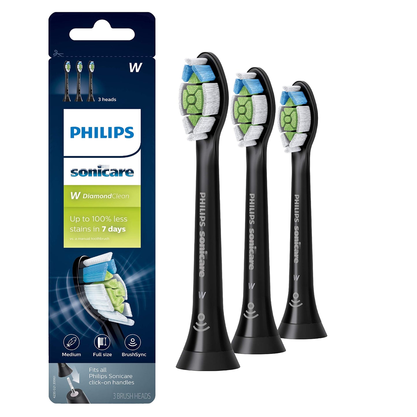 Philips Sonicare W DiamondClean - Genuine Replacement Electric Toothbrush Heads, White, 4 Pack One Year Supply, HX6064/65