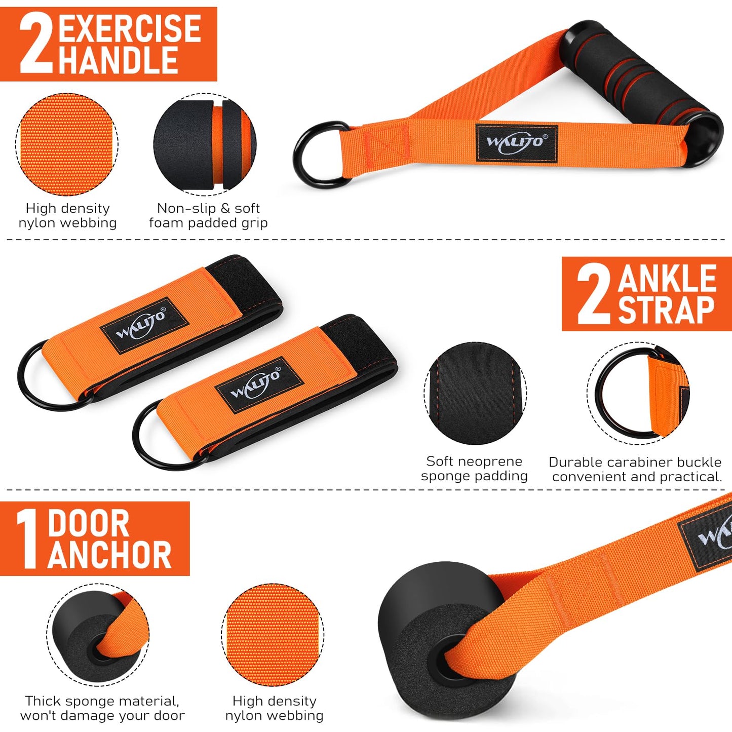 WALITO Resistance Bands Set - Exercise Bands with Handles, Door Anchor, Legs Ankle Straps, for Heavy Resistance Training, Physical Therapy, Muscle Training, Yoga, Home Workouts, Gym
