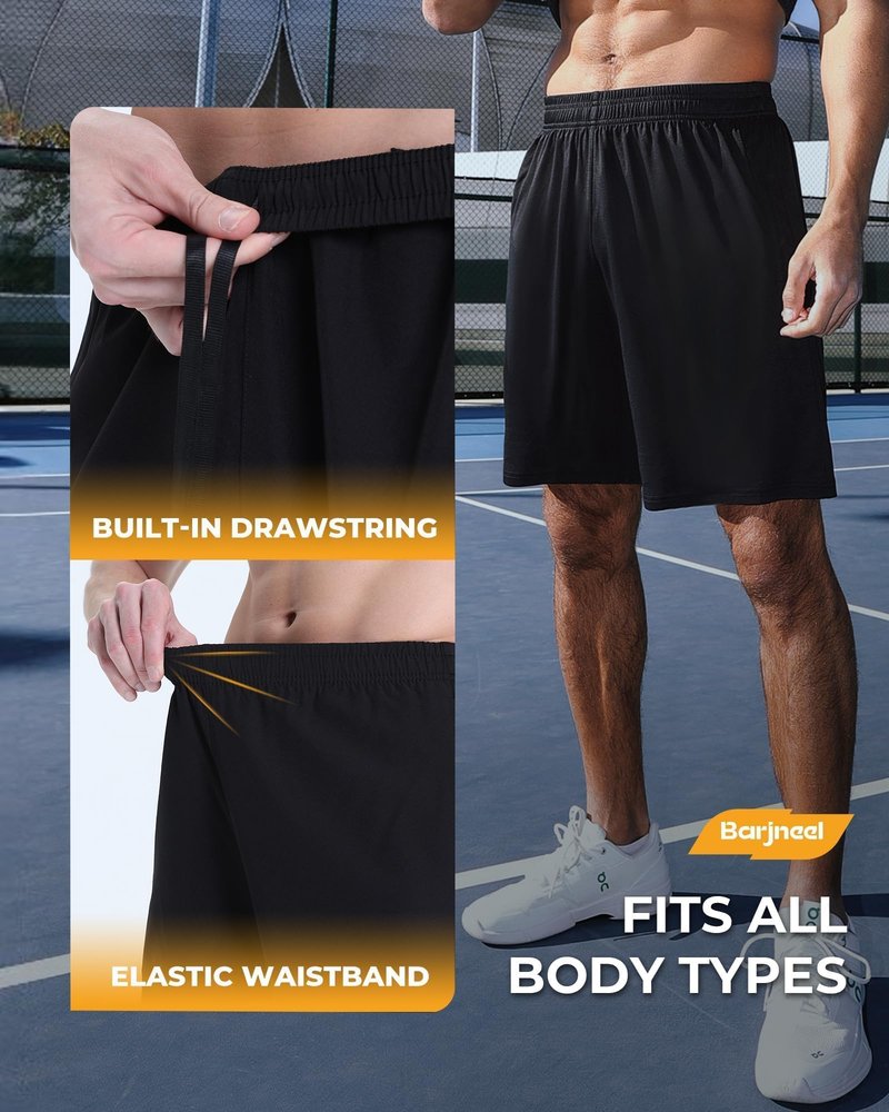 Barjneel 6 Pack Men's Athletic Shorts - Workout Gym Basketball Quick Dry Black Mens Shorts with Pockets for Casual Running