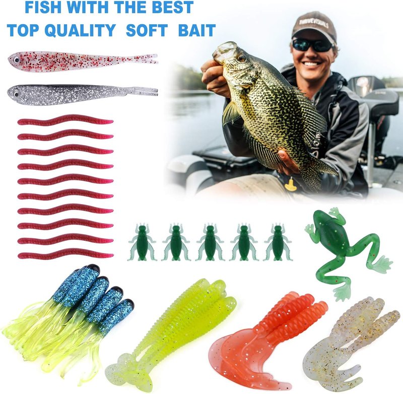 Fishing Lures Kit - 292-Piece Tackle Box with Crankbaits, Hooks & Weights | Perfect Gift for Men - Bass & Trout Fishing