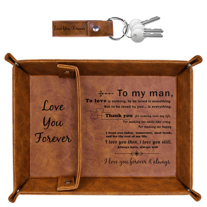 ZAPUVO PU Leather Valet Tray and Keychain, Valentines Day Birthday Gifts for Men, Unique Romantic Gifts for Men Him Boyfriend, Best Mens Gifts Ideas for Husband Anniversary from Wife