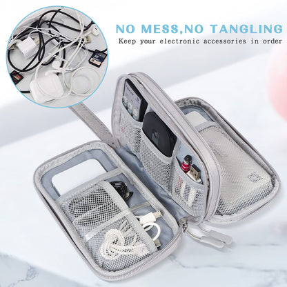 FYY Travel Cable Organiser Bag, Double-Layer Electronics Accessories Organiser Bag, Travel Essentials Universal Carry Travel Bag for Cables, Power Bank, USB Drive, Charger, Hard Disk M-Grey
