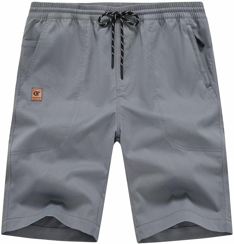 QPNGRP Men's Stretch Waist Casual Grey Shorts with 5 Pockets Include 1 Zipper Pocket 34