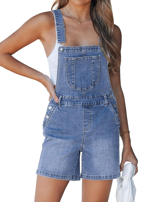 luvamia Denim Overalls for Women Loose Fit Baggy Jean Shorts Overall Bib Summer Casual Stretchy Adjustable Shortalls