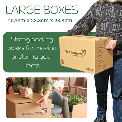 Moving Boxes x 20 Large Strong Cardboard Packing Boxes for Moving House – Ideal for Storage, Moving, and Packing 45.7cm x 28.8cm x 28.8cm with Carry Handles and Room List (20)