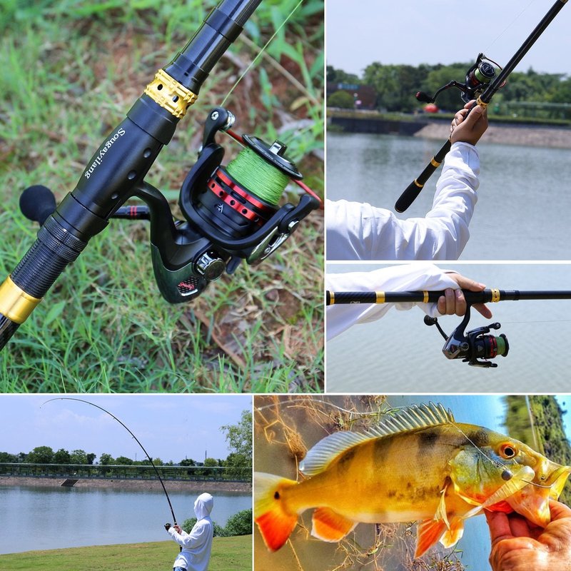 Sougayilang Fishing Rod Combos with Telescopic Fishing Pole Spinning Reels Fishing Carrier Bag for Travel Saltwater Freshwater Fishing(2.4M/7.87FT)