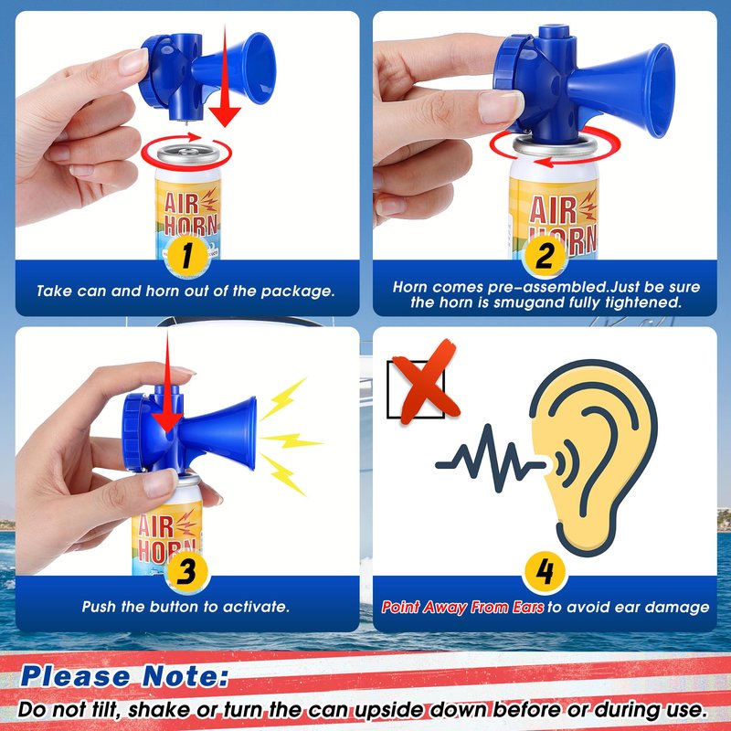 ElectricWise 4 Pack 1.4oz Mini Air Horn, 122DB Very Loud Air Horns Can, Marine Boat Horns for Safety, Meet Coast Guard, Fog Blow Horn Boat Accessories, Ideal for Boating, Camping, Hiking