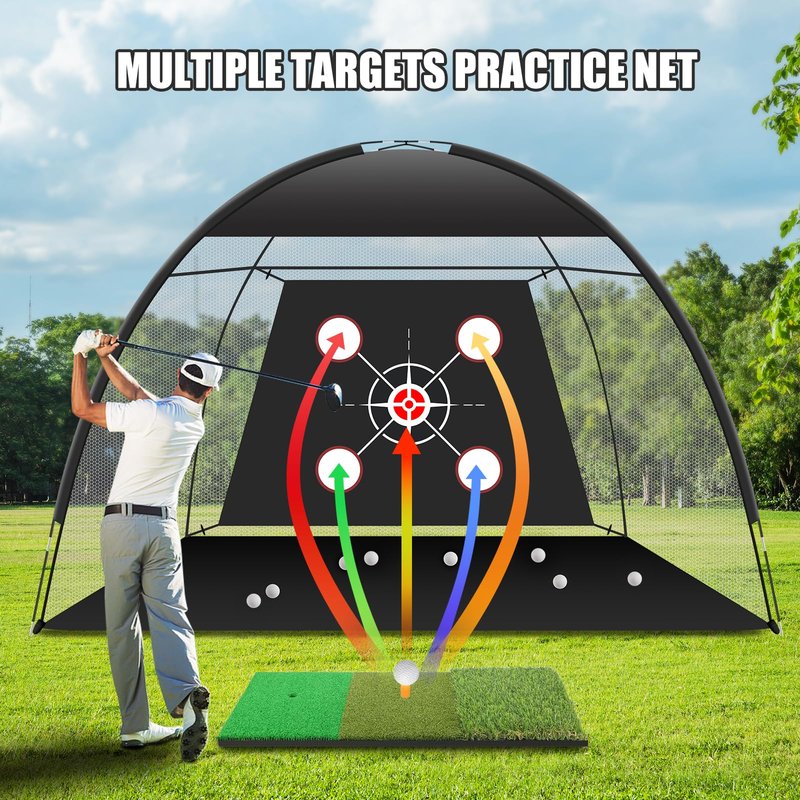 Golf Net Practice 10x7ft with Tri-Turf Mat & Real Balls Set Indoor Outdoor Golf Training Equipment for Backyard Driving Practice Enthusiast Gifts
