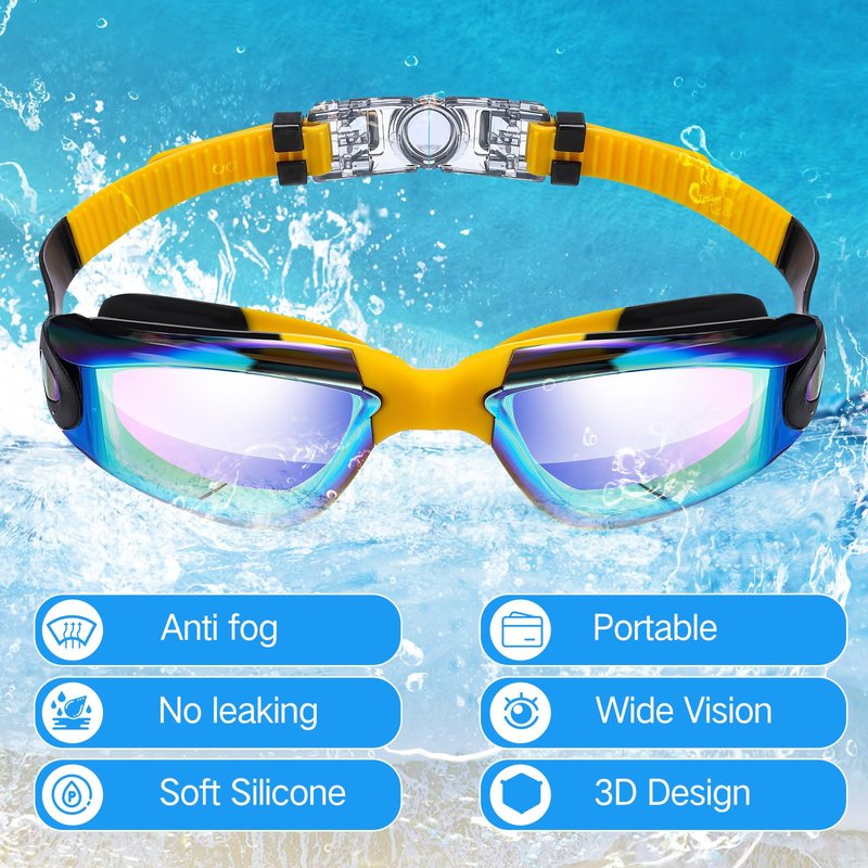 Konohan 8 Pack Kids Swim Goggles for Adult Kid Swimming Glasses Anti Fog Silicone No Leak Swim Glasses Ear Plug Nose Clip(Fashion Colors)