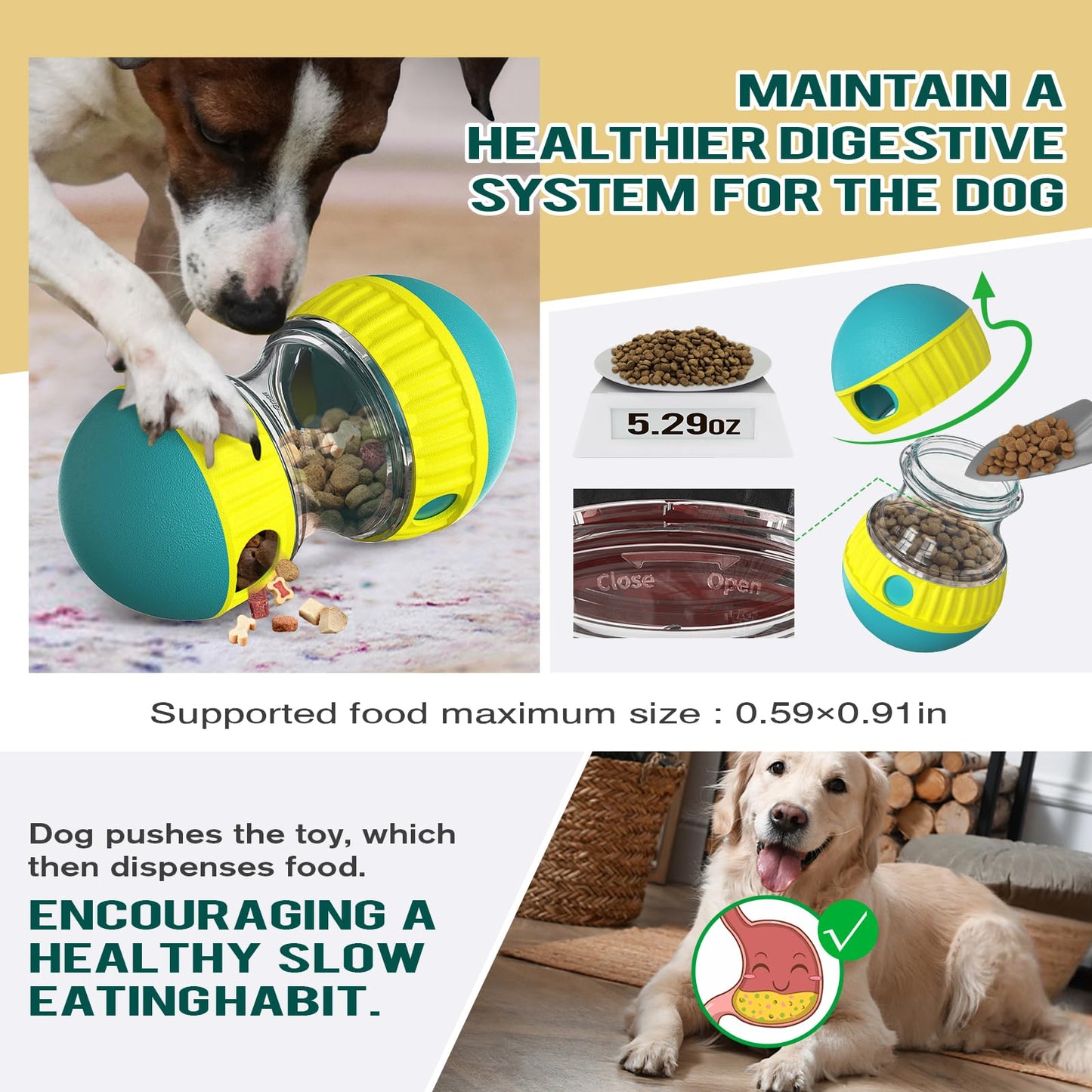 BSISUERM Dog Puzzle Toy Adjustable Treat Dispensing Ball Food Dispenser Tough Slow Feeder Puppy Enrichment Training Toy Pet Interactive Chase Toys for Small Medium Large Dogs to Keep Them Busy, Green
