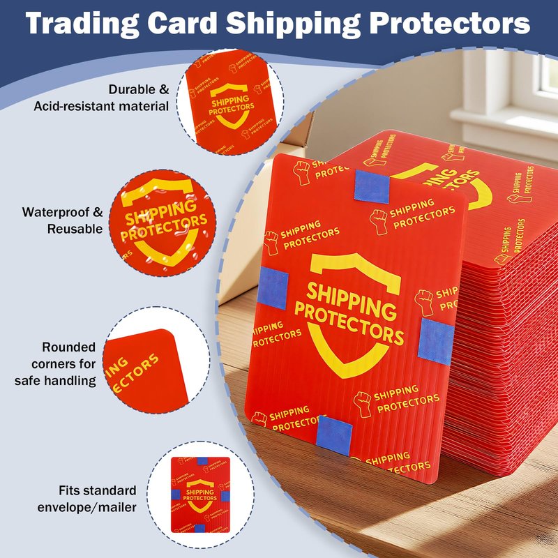 Succwoah 1000-Pack Trading Card Shipping Protectors 3.5'' x 4.5'' with 8 Rolls of Tape, Heavy Duty Corrugated Sheet for Safe Shipping, Precut Card Mailers for Sports, MTG, and Collectible Cards (Red)