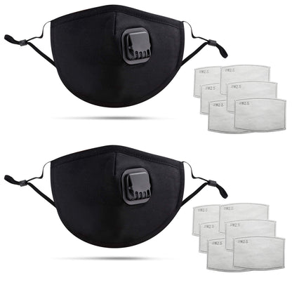 DualVertex Face Mask - Breathable With Filter, Cotton, Washable & Reusable - Adjustable Ear Straps, Nose Wire, Valve and Replaceable Filters