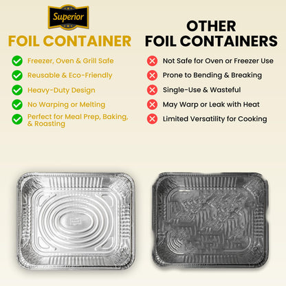 Superior Large Foil Aluminium Trays Pack of 10 – Heavy-Duty Deep Tin Foil Trays 32 x 26 cm Ideal for Cooking Baking Roasting BBQ Meal Prep Storage Tray – Foil Containers for Christmas Parties