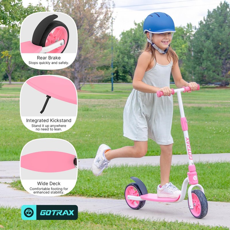 Gotrax KS8 Kick Scooter for Kids 5+, Large 8" Wheels and Height Adjustable Handlebar, Sturdy Wide Deck & Rear Brake, Detachable for Easy Storage, 2 Wheels Scooter for Kids, Teens, Child Safety, Pink