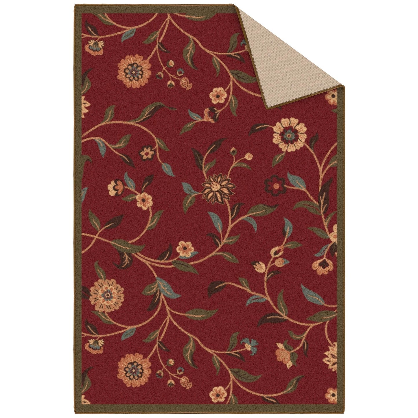 Ottomanson 3'3" x 4'7" Rugs for Living Room Floral Area Rug for Bedroom - Non Slip Durable Large Floor Carpet for High Traffic Areas - Indoor Rug for Dining Room Kitchen Kids Playroom, Red