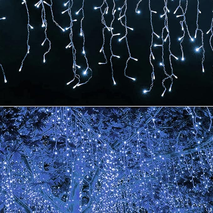 Dazzle Bright 360 LED Christmas Icicle Lights, 29.5 FT 8 Modes Curtain Fairy Lights with 60 Drops, Connectable Xmas String Lights for Outside Holiday Wedding Party Decorations (White)