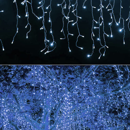 Dazzle Bright 360 LED Christmas Icicle Lights, 29.5 FT 8 Modes Curtain Fairy Lights with 60 Drops, Connectable Xmas String Lights for Outside Holiday Wedding Party Decorations (White)