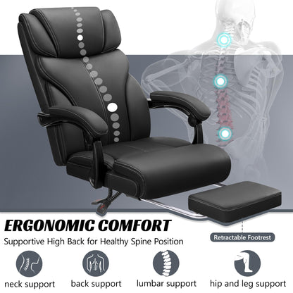 HeroSet Office Chair, Executive Leather Chair Big and Tall Ergonomic Computer Desk Chair, Comfy Swivel Rolling Reclining Lumbar Support Task Chair with Adjustable High Back Foot Rest for Home Gaming