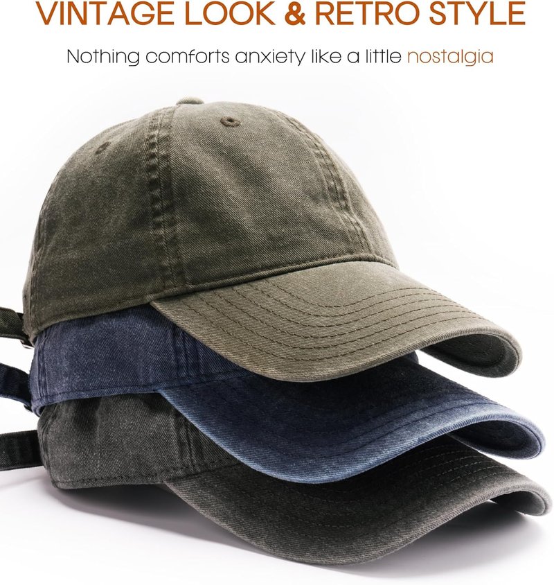 FURTALK Vintage Washed Cotton Baseball Cap - Unisex Distressed Dad Hat | Adjustable Fit, 3 Packs
