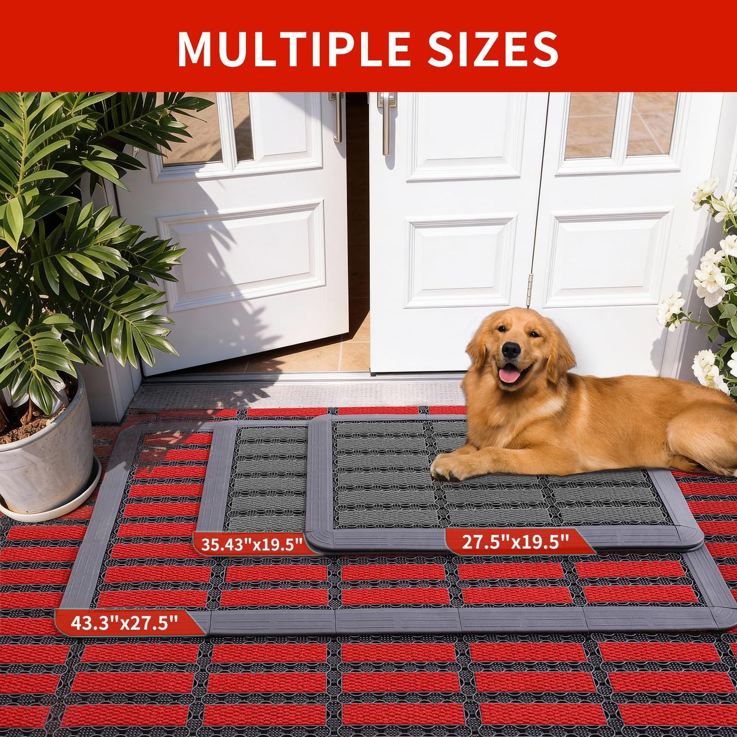 Linoows Heavy Duty Door Mat - DIY Interlocking Design, Dirt Trapper Front Doormat, 35.4x19.7 Inch All-Season Welcome Door Mats Non-Slip for Indoor Outdoor Entrance Home Commercial, Gray