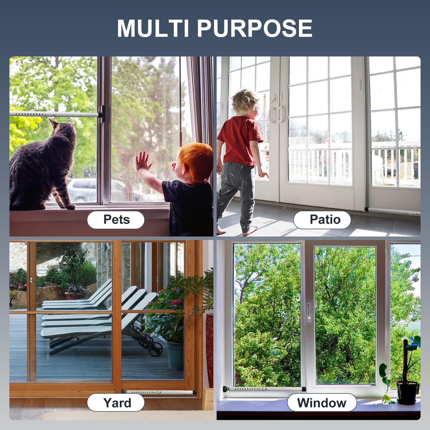 DIIG Sliding Door Security Bar，17.7-50.5inch Adjustable Locking Window Safety Bar with Rubber Tips,Diameter 1inch Window Security Bar for Home Apartment Travel (White)