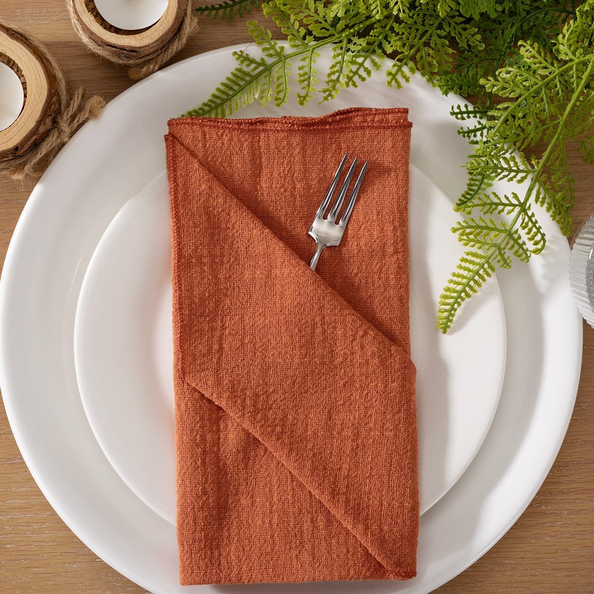 MLMW Fall Thanksgiving Cloth Napkins Set of 6 Terracotta Dinner Cotton Linen Napkins Bulk Washable 16.5"×16.5" for Wedding Party Baby Shower Bridal Shower Birthday